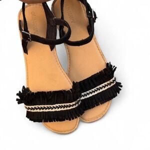 Old Navy - Girls Black Fringe Sandals - Size 4 - Boho Summer Ankle Strap